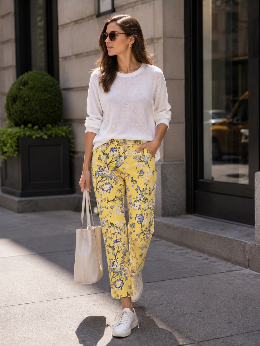 JADE MELODY TAM Womens Pants 6 Floral Yellow Blue Embellished Straight Cotton HR